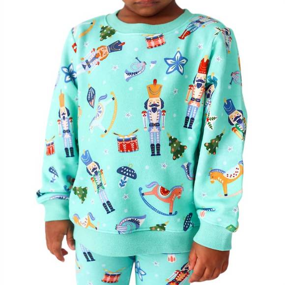 NEW POSH PEANUT boy's fritz long sleeve sweatshirt in blue nutcrackers - Picture 3 of 3